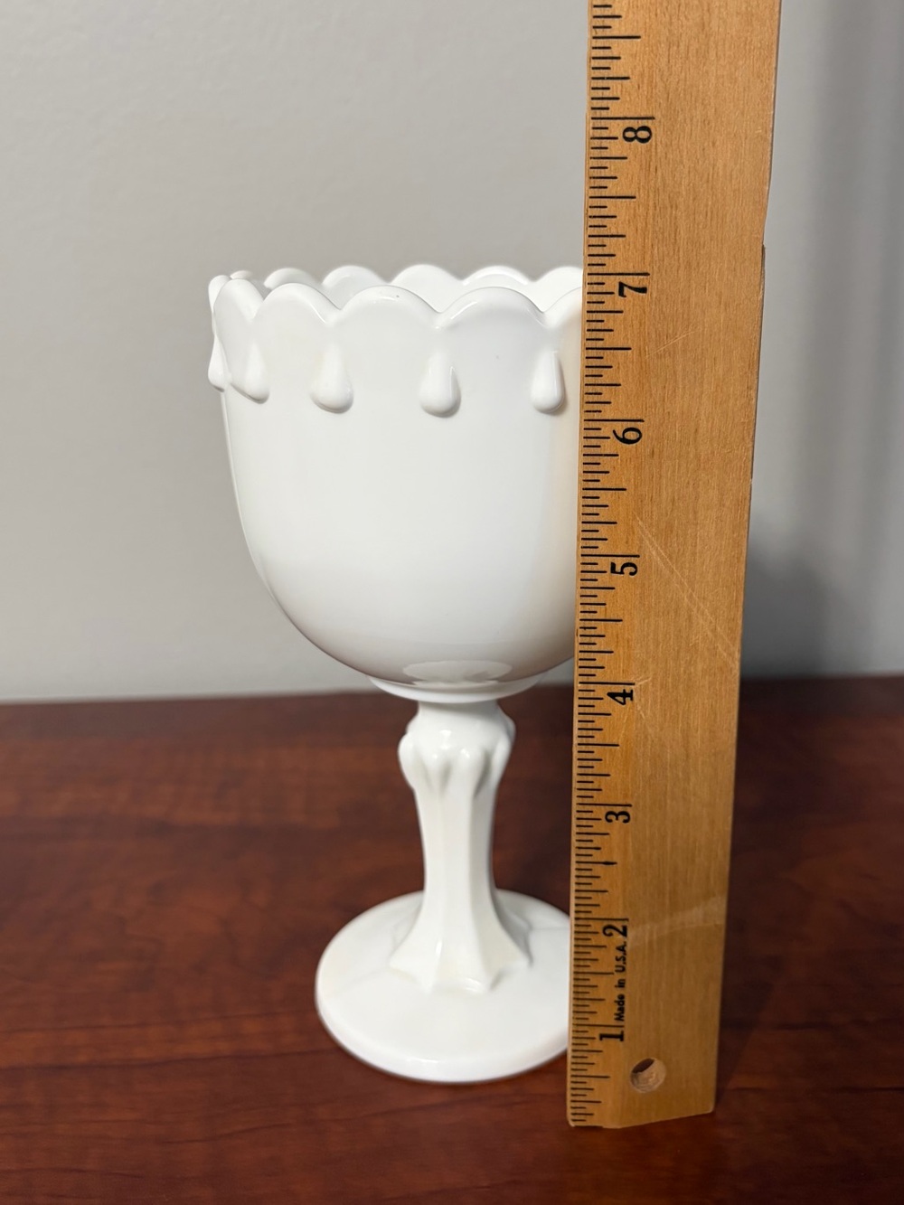 White Scalloped Milk Glass Goblet Vase - Picture 5 of 6